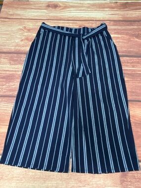 Amanda Green 38x22 High Waist Navy White Striped Wide Leg Cropped Pants XXL NWT